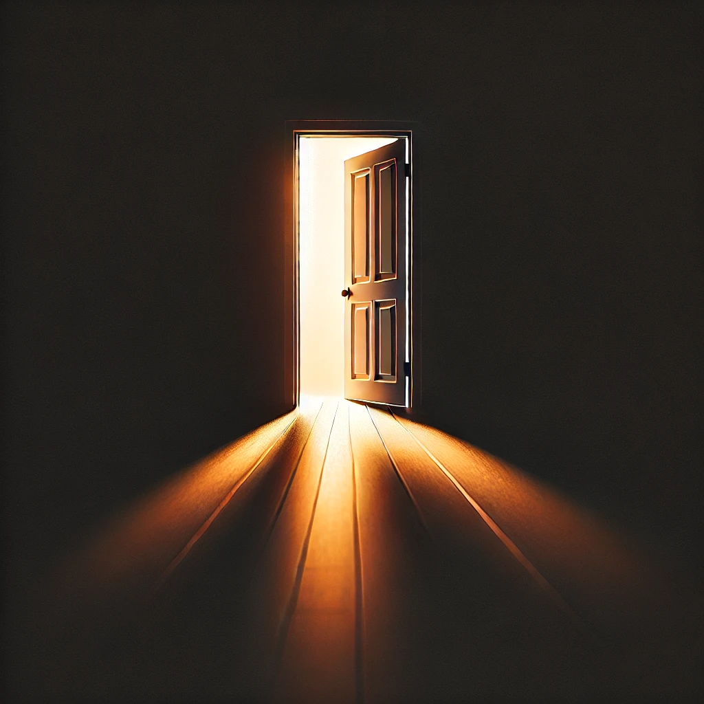 Door slightly ajar with warm light spilling through